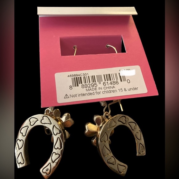 RESERVED BETSEY JOHNSON Lucking Out Horseshoe & Shamrock Crystals Earrings NWT - Picture 2 of 7